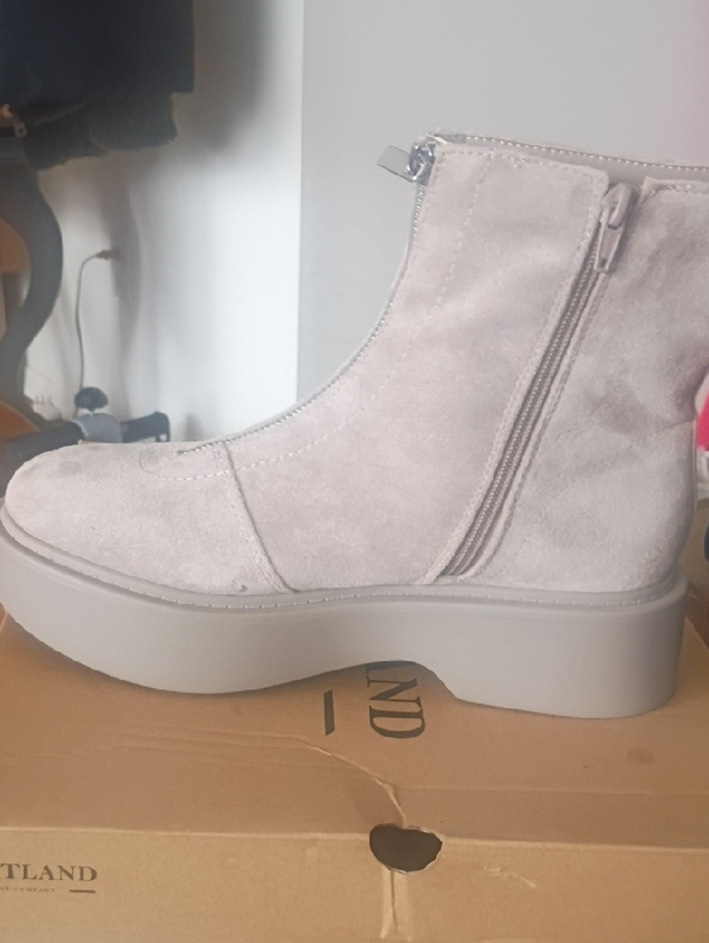 Platform Suede Ankle Booties in Light Gray